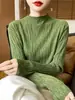 Tejido de Punto de Cuello Alto a Media Altura con Textura de Corteza de Árbol, Nuevo Tejido de Punto de Manga Larga Otoño e Invierno para Mujer, Elegante Camiseta Básica