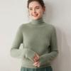 Camisa Básica de Tricô de Cashmere para Mulheres, Simples e Versátil, Ponto Sete, Borda Enrolada, Gola Alta Meia, Cor Lisa, Suéter Interno Pulôver