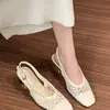 Pañuelo de cabeza estilo retro francés sandalias tejidas caladas para mujer verano tacón grueso correa de una hebilla estilo hada absolutamente hermosas no cansan los pies