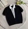 Camiseta de Punto Manga Corta con Cuello Falso de Dos Piezas para Hombres y Mujeres, Bloques de Color de Verano, Estilo Lujo Ligero Old Money, Top Casual para el Trabajo