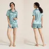 Pijama de Verano para Mujer con Rayas, Color Sólido, Pantalones Casuales Básicos para Dormir, Conjunto de Shorts de Manga Corta para Ropa de Casa de Mujer - Amazon Europeo y Americano