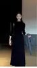 Vestido Negro de Botones con Cuello Redondo para Mujer Otoño, Estilo Commuter, Elegante Vestido Largo de Línea A Plisado Ceñido a la Cintura, Transfronterizo