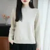 Suéter de punto Gaoshifeng grueso de algodón puro con cuello semialto para mujer, capa base versátil para otoño e invierno, suéter de punto holgado