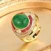2025 nuevo anillo retro Zhuangsheng joyería simulación corindón liso calcedonia verde piedra principal 10*12 al por mayor