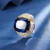 2024 nuevo anillo Huabi joyería latón chapado en oro corindón de simulación rectangular grueso lujo ligero personalidad femenino 14*16