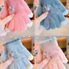 Guantes de punto para niños de Otoño e Invierno, forro polar, engrosados, cálidos, con dedos, bonitos, de dibujos animados, protectores de manos para juegos al aire libre de bebés