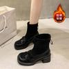 Botines Cortos Retro Elegantes de Tacón Grueso para Mujer 2025 Nuevos Zapatos de Tacón Alto para Mujer de Otoño e Invierno para Mujeres Bajitas para Combinar con Faldas Botas Martin
