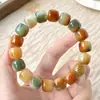 Pulsera Bodhi Wenti de Dunhuang con Cuentas Cilíndricas Estilo Chino, Pulsera de Cuentas Budistas de Círculo Único Retorcida a Mano para Parejas Alivio del Estrés
