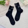 Calcetines Jk Lolita para Mujer Verano Malla Fina con Zapatos de Cuero Pequeños Estilo Japonés Lindo Lazo Calcetines de Media Caña