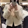 Casaco de Lã com Lapela Estilo Coreano Pequeno Chanel Lã de Cordeiro Feminino Outono/Inverno Petite Algodão Acolchoado de Alto Padrão Temperamento