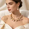 Set de Collar y Pendientes de Perlas Sintéticas y Piedras Preciosas Estilo Retro Europeo para Mujer Sensación de Alta Gama Accesorios para Novia Banquetes de Boda Vestidos de Noche