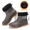 Botas de lluvia cálidas para mujer, cortas y de corte bajo, con forro polar, antideslizantes, impermeables, adecuadas para pescar, restaurantes, cocinas, ir de compras y lavar el coche.