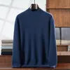 Suéter Masculino de Cashmere para Meia-Idade Gola Alta Meio Puro Cor Camada Interna Suéter Casual de Negócios Camada Base Tricô Simples Manga Longa