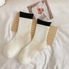 Meias femininas de algodão absorvente de suor de algodão primavera e outono Meias de comprimento médio de boca dupla de ondulação estilo japonês Meias de pilha desossada Morandi