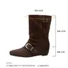 Botas Cuadradas con Pliegues y Volantes para Mujer, Aumento de Altura de 6 cm, Modelo Nuevo 2026, Botas de Moda Versátiles de Gama Alta, Botas de Media Caña