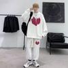 Transfronteiriço 2023 Gola Redonda Masculino Primavera e Outono Tendência Estampado Tops Masculino Americano Solto Pulôver Waffle Conjunto Masculino