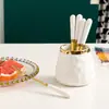Tenedores de Fruta de Lujo Ligero Cuidadosamente Seleccionados, Frascos de Cerámica para Almacenamiento, Vajilla de Acero Inoxidable para el Hogar, Juegos de Brochetas para Frutas, Tenedores de Postre al por Mayor