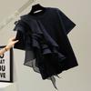 Marca Tendência Coreia do Sul Nova Chegada T-shirt de Manga Curta com Costura Irregular Franzida Feminina 2024 Solta Casual Versátil Top Tendência