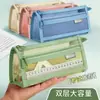 Estuche triangular con malla transparente en capas, doble capa engrosada, tridimensional, especializado para exámenes estudiantiles, bolsa de lápices para niños