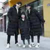 Abrigo deportivo de algodón largo de invierno hasta la rodilla para hombres y mujeres, chaqueta de entrenamiento con capucha engrosada para atletas, abrigo de entrenamiento de invierno a juego para padres e hijos
