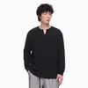 Camiseta Masculina LKTM Estilo Old Money Gola V Pequena Textura Canelada Manga Longa Unissex Solta Casual Versátil Camisa Básica