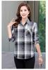 Camisa Plaid de Manga Longa para Outono Feminina, Cardigã Solto, Top Estilo Mãe, Camisa Casual, Camisa Tendência para Mulheres de Meia-Idade e Idosas