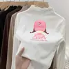 Camiseta de terciopelo con volantes y manga larga para niña, nueva para primavera, otoño e invierno, cuello medio alto, top cepillado, camiseta base dulce para bebé