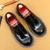 [vip para] zapatos de cuero de cabeza grande para hombre de pie ancho de cuero alta calidad charol cara brillante punta redonda mocasines británicos