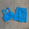 Shorts Esportivos Seamless Transfronteiriços Europeus e Americanos Casuais Costas Bonitas Zíper Sutiã Verão Fitness Manga Curta Shorts com Cordão Conjunto