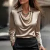 Site Independente 2025, Wish, Modelo de Comércio Exterior da Amazon: Camisa Elegante com Estampa Simples e Gola Ampla para Mulheres