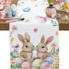 Camino de mesa popular transfronterizo de Pascua con estampados de conejos y huevos para decoración de restaurante y ambiente festivo - Bandera de mantel
