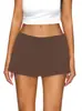 Mini Culotte Feminino de Cintura Baixa Ultra Curto com Shorts Embutidos Saia Preta Sexy Elástica Roupa Básica de Verão