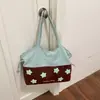 Bolsa de Ombro Larga Estilo Coreano com Cordão Grande Capacidade para Trabalho e Viagem Bolsa de Tecido Retro com Bolinhas Casual Versátil Bolsa Tote