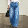 Jeans de Cintura Alta Wide Leg Novo Europeu e Americano para Mulheres 2026, Lavado Casual Versátil com Botões Estilo de Rua Calças da Moda
