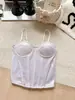 Nuevo producto más vendido de estilo europeo y americano: camisola brillante con corte slim retro, top bustier de espina de pez transpirable y elegante para mujer