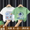2026 Nova Roupa Infantil 100% Algodão para Meninos Manga Curta Verão Nova Estampa Estampada Gola Redonda Camiseta Casual Desenho Animado Top
