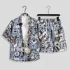 Traje de seda de hielo para hombre, camisa de manga corta de verano de secado rápido, pantalones cortos de playa florales holgados de talla grande, traje de dos piezas a juego para pareja