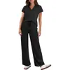 2026 Amazon Europeu e Americano Verão Nova Moda Casual Conjunto de Calça Casual Feminina de Manga Curta com Cordão Cor Sólida para o Trabalho para Mulheres