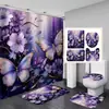 Cortina de ducha con estampado floral y de mariposas, impermeable y resistente al moho, hecha de tela de algodón de resorte, no requiere perforación, adecuada para baño y mampara de ducha, para ventas transfronterizas