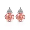 Pendientes de Corte Rosa Más Vendidos en Tiktok y Xiaohongshu Moda Simple Deslumbrantes Pendientes de Diamante de Alto Carbono Joyería Transmisión en Vivo Venta al por Mayor de una Pieza