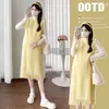 Nuevo producto para Otoño/Invierno 2026: Vestido chaleco versátil estilo francés amarillo limón con capas y flecos para mujeres embarazadas