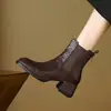 Botines Chelsea Redondos de Piel de Oveja Retro con Tacón Grueso Medio para Mujer 2026 Otoño Nuevo Estilo Estilo Británico Botines Tobilleros Zapatos de Mujer
