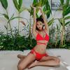 Bikini Triangular de Vacaciones Nuevo Japonés y Coreano Traje de Baño para Mujer Europeo y Americano Sexy Correa Fina para el Hombro de Tres Puntos con Cordones Europeo y Americano