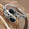 Anillo Abierto Cao Shi Estilo Retro Oscuro para Mujer, Nuevo Estilo Vintage de Primavera, Gota de Agua Turquesa Negra Imitación, Exportación de Tiktok