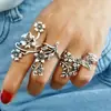 Anel de Flor de Folha de Videira Estilo Europeu e Americano Anel Feminino Personalizado Prata Antiga Conjunto de 4 Peças Estilo Boêmio