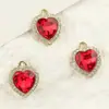 Pingente Charme Coração Cortado a Laser com Strass Inserido em Metal para Pulseira Colar Brinco DIY Artesanal Materiais Enfeites