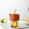 Copo de vidro com canudo de alta aparência, grande capacidade, 450ml, copo de água, copo de suco, copo de café com presente de mão, copo com logotipo impresso