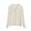 21/9 Nuevas Llegadas de Otoño Camisa Ligera de Gasa con Cuello de Encaje Exquisito Francés Texturizado de Manga Larga para Mujer F1328