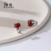 Aretes de Zorro de Plata Esterlina S925 para Mujer Incrustados con Gemas de Cinabrio Aretes de Estilo Étnico Retro Aretes de Dama Elegante