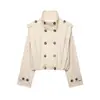 Cruce de fronteras AliExpress 2026 Primavera Nueva Chaqueta Corta Rompevientos de Moda para Mujer, Doble Botonadura, Cuello Alto, Plisada